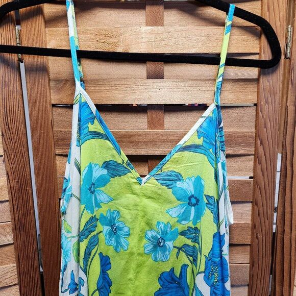 NWT haute hippie Style Cotton Maxi Dress Pockets Spaghetti Strap Blue Green M - Picture 2 of 8